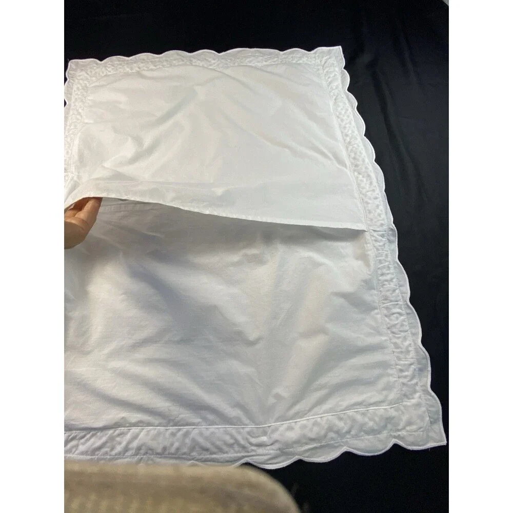 Vintage Crisp White Bed Pillow Sham Pillowcase With Lattice Trim Scalloped Edge